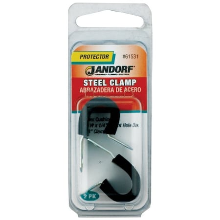 Jandorf Cushion Clamp, 3/8 in Max Bundle Dia, 1/2 in W, Rubber/Steel, Black 61531