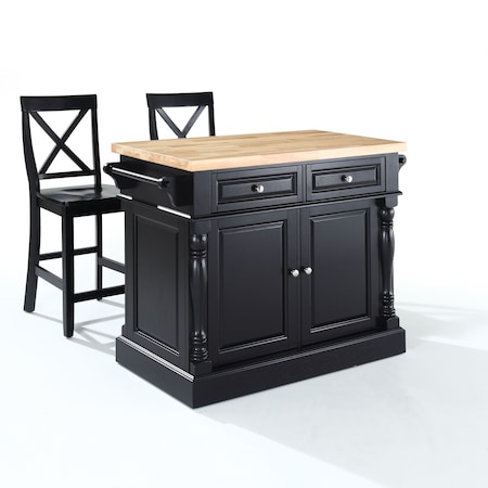 Crosley Oxford Kitchen Island W/X-Back Stools KF300063BK