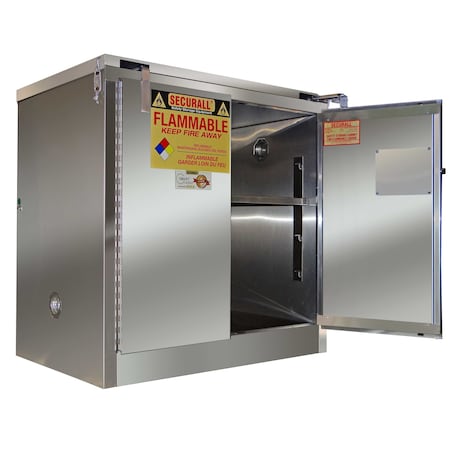 Securall Hazardous Material Storage Cabinet, 30 gal, 1 Shelves, Stainless Steel, 26 in W x 37 in H x 24 in D a331-ss
