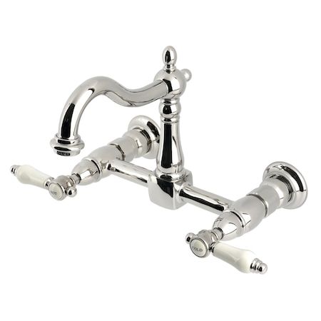Kingston Brass Two-Handle Wall Mount Bridge Kitchen Faucet, Polished Nickel KS1266BPL