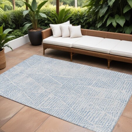 Homeroots 10' X 14' Denim Blue Ivory And Gray Geometric Washable Indoor Outdoor Area Rug 577744