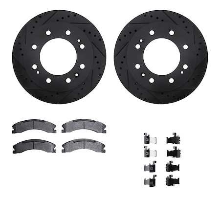 Dynamic Friction Co DFC Brake Rotor Drilled & Slotted - Black- w/Ultimate Duty Brake Pad & HW Kit 8412-48043