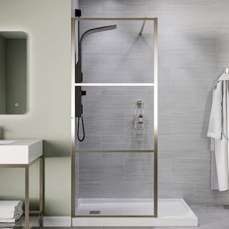 Anzzi 34in x 78in Fixed Frameless Shower Door in Brushed Nickel with Tsunami Guard Tempered Clear Glass SD-AZFL06002BN