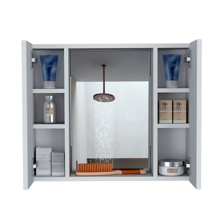 Homeroots 24" White Wood Floating Double Door Bathroom Vanity And Medicine Cabinet With Mirror 543581
