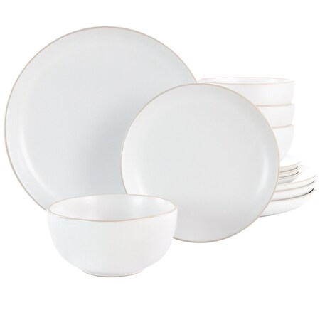 Gibson Home Rockaway 12 Piece Stoneware Dinnerware Set in White 129492.12