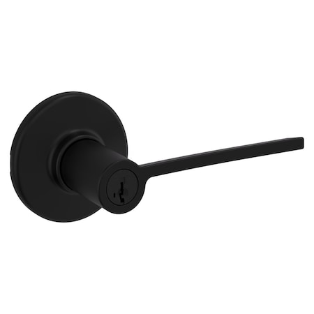 Kwikset Ladera Lever, Round Rose Entry Door Lock SmartKey, and 6AL Latch, RCS Strike Matte Black Finish 405LRLRDT-514S