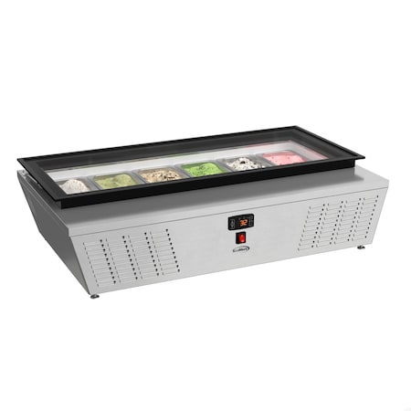 Koolmore 45 in. 6-Pan Countertop Ice Cream Display Freezer with Glass Top in Stainless-Steel KM-CGD-6P45