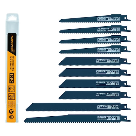 Powertec 10pcs Reciprocating Saw Blades Set with Storage Case for Plumbing Work 14402