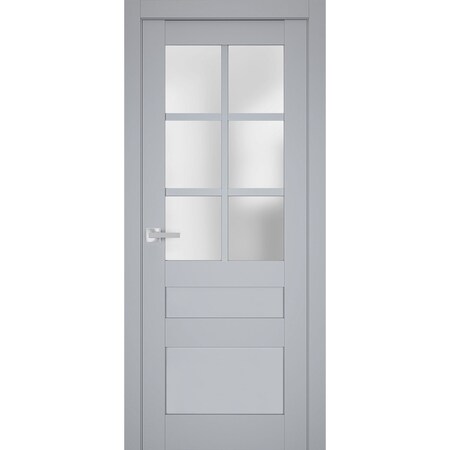 Sartodoors Interior Solid French Door Frosted Glass Grey 24x84 Solid Core Modern Interior VEREGIO7339ID-GRE-2484