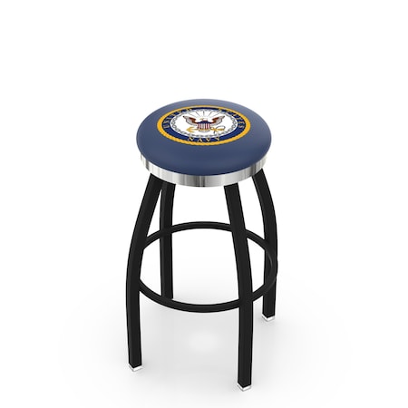 Holland Bar Stool Co 30" Blk Wrinkle U.S. Navy Swivel Bar Stool, Chrome Ring L8B2C30Navy