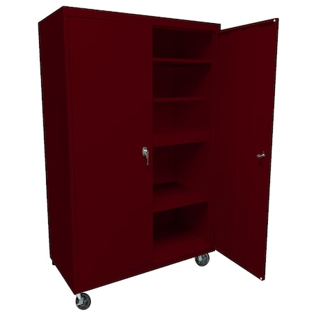 Steel Cabinets Usa Mobile Steel Storage Cabinet, 36" W, 72" H, Wine Red, 4 Shelves MAAH-36722RB-WR