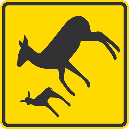 Lyle Deer w/Fawn Crossing, 24x24, High Intensity Prismatic, Yellow G-13134-HI_24x24