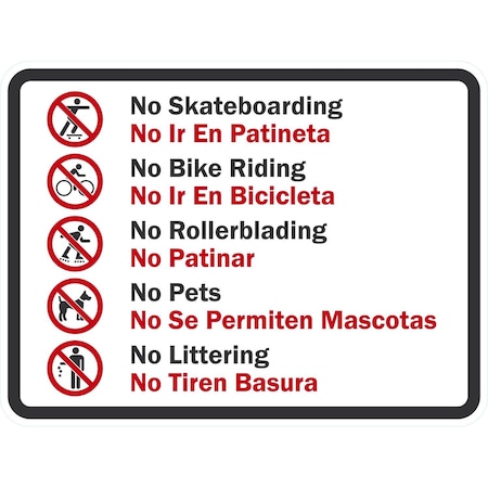 Lyle No Skateboarding No Ir En Patineta No Bike Riding, 24x18, Non-Reflective, White G-12131-NA_24x18