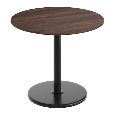 Flash Furniture 36" Round Tabletop, Seamless Surface Technology, Dark Brown with 24" Black Round Table Height Base ST-RD36-WBR-TR24-GG
