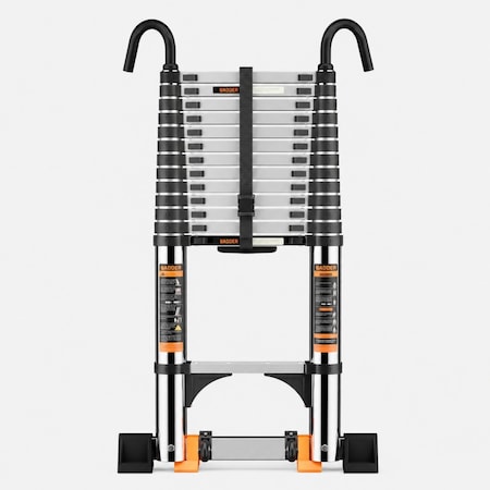 Wrightmaster 16.7 ft. Portable Steel Extension Ladder with Stable Hook & Mobility Wheels, 330 lbs. Load Capacity ZROYT510