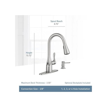 Moen Arlo Series Pull-Down Kitchen Faucet, 1.5 gpm, 1 Handle, Metal, Stainless Steel, Deck Mount 87087EWSRS