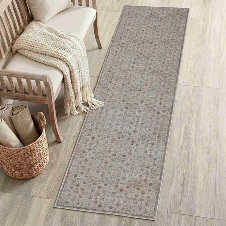 Jonathan Y Petunia Distressed All-Over Floral Border Non-Slip Machine-Washable Beige/Cream 2ft x 8ft Runner Rug PTN102E-28