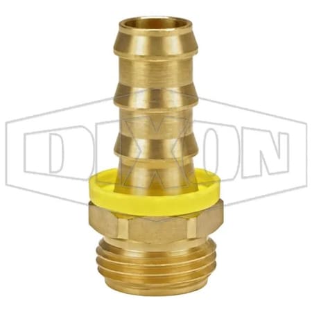 Dixon 572 Hose to Pipe Fitting, 5/8 in x 3/4-11-1/2 Nominal, Push-On Hose x Male Garden Hose Thread, Brass 5721012C