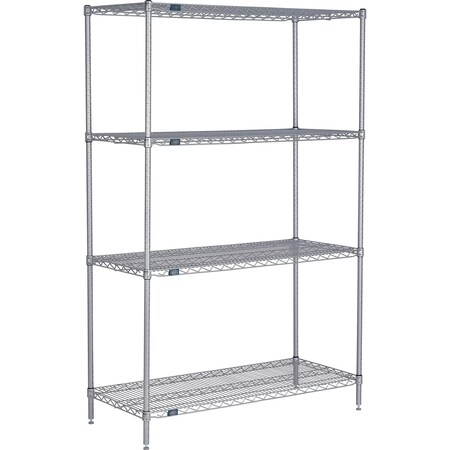 Global Industrial Nexel 4 Shelf, Nexelate Silver Epoxy Wire Shelving Unit, Starter, 36"W x 14"D x 54"H B970048