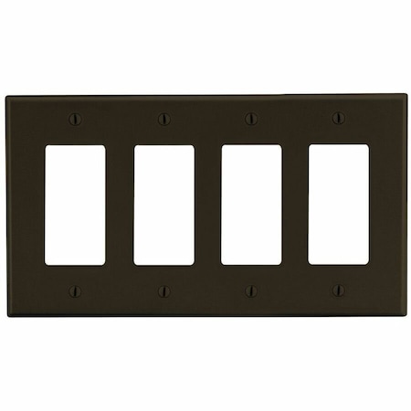 Hubbell Wiring Device-Kellems Rocker Wall Plate, Number of Gangs: 4 Plastic, Satin Finish, Brown P264
