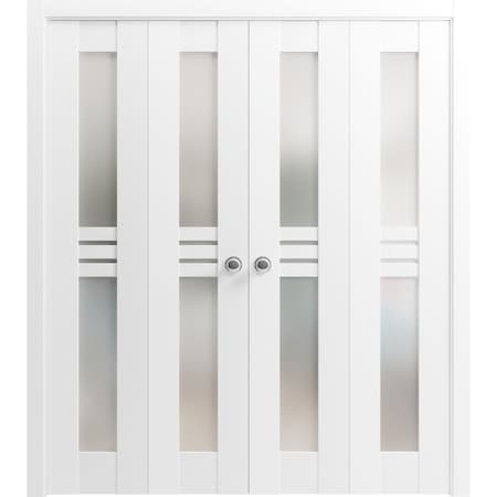 Vdomdoors Sliding Closet Double Bi-fold Doors, Mela 7222 White Silk, Sturdy Tracks Moldings Trims Hardware Se MELA7222DBF-WS-96 x 84 (4* 24x84)