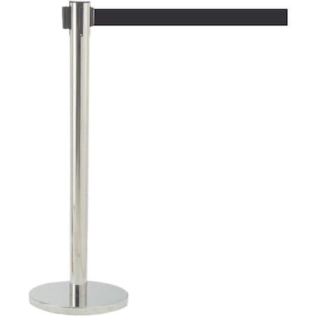 Aarco Retractable Belt Barrier, Satin Finish/Black Belt, 7 ft Length, Satin HS-7BK