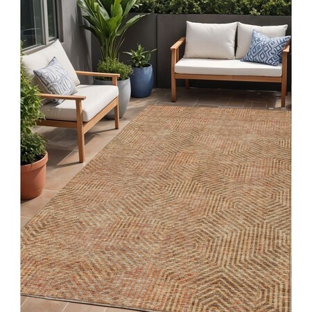 Homeroots 5' X 8' Copper Brown And Beige Geometric Washable Indoor Outdoor Area Rug 594534