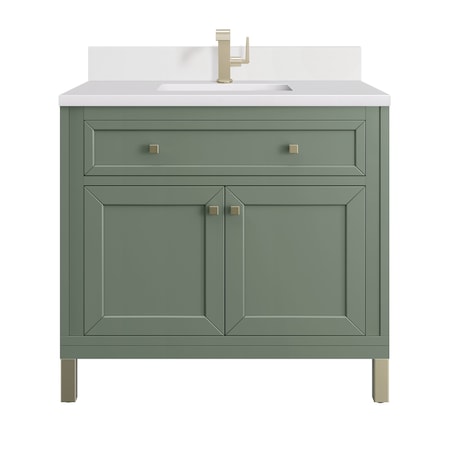 James Martin Vanities 36 in. Single Vanity, Smokey Celadon, w/Single Hole 3CM White Zeus Silestone Top & Backsplash 503-V36-SC-1WZ
