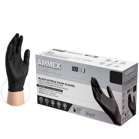 Gloveworks By Ammex Small Black Professional Powder Free Disposable Nitrile Exam Gloves, 3-Mil, 100PK ABNPF42100
