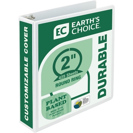 Samsill EARTH'S CHOICE BIODEGRADABLE ROUND RING VIEW BINDER, 2in CAPACITY, WHITE 18967