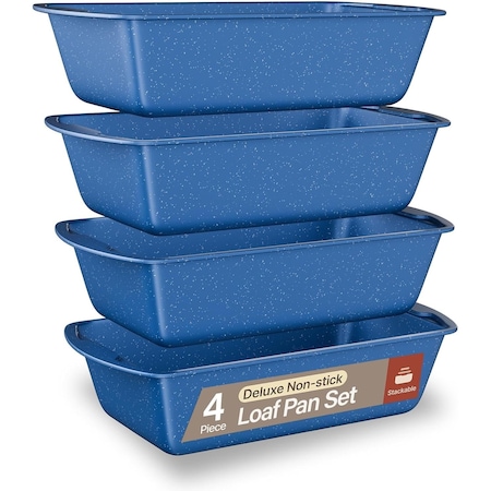Bakken- Swiss Blue Marble Nonstick Loaf Pans Set of 4, 11in, Carbon Steel, Oven Safe to 450 DegF, Dishwasher Safe BKLOAFBL4