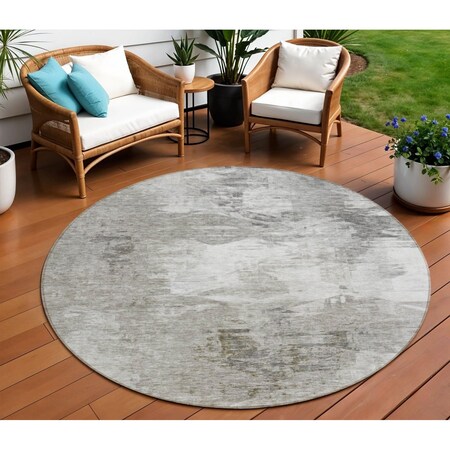 Homeroots 8' Beige Tan And Gray Round Abstract Washable Indoor Outdoor Area Rug 577753