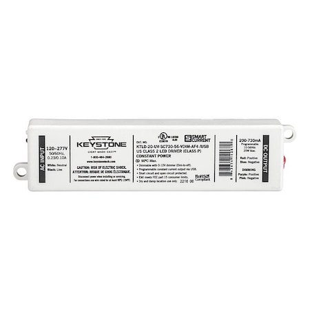 Keystone LED Driver, 0-10V, 5-9/16 in - L, 1PK KTLD-20-UV-SC730-56-VDIM-AF4 /USB