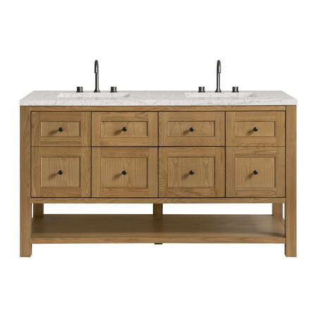 James Martin Vanities Breckenridge 60 in. Double Vanity, Light Natural Oak, w/ 3 CM Eternal Jasmine Pearl Quartz Top 330-V60D-LNO-3EJP