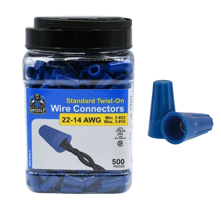 Grizzly Supply Standard Screw-On Wire Connector, 22-14 AWG, 300V, Thermoplastic, Blue 500PK WCS-Blue-D