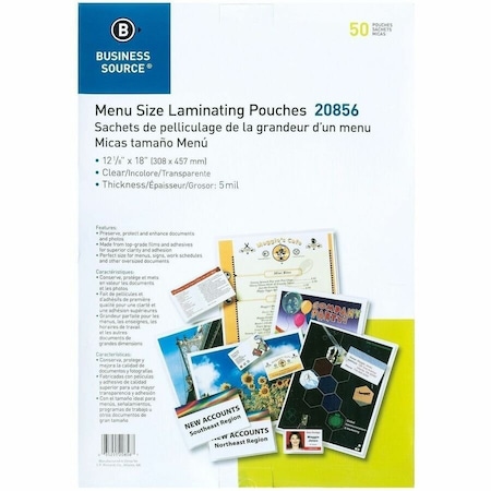 Business Source 5 mil Menusize Laminating Pouches, No Color, 50PK BSN20856