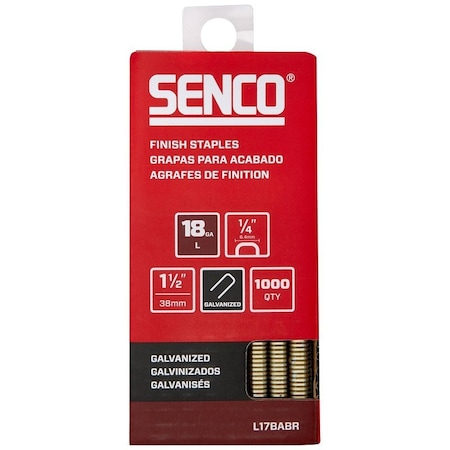 Senco Medium Wire Staple Strip, 1/4 in W Crown, 1-1/2 in L Leg, 18 ga, Galvanized/Sencote L17BABR