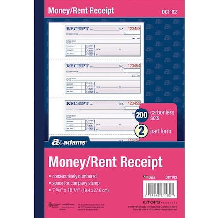 Adams Book, Carbnless, Rent/Receipt ABFDC1182
