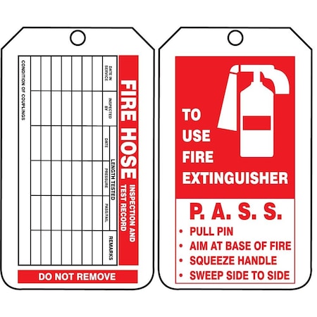 Accuform Mini Safety Tags, FIRE HOSE INSPECTION AND TEST RECORD, 4.25in x 2.125in, PF-Cardstock, 25PK TRM102CTP