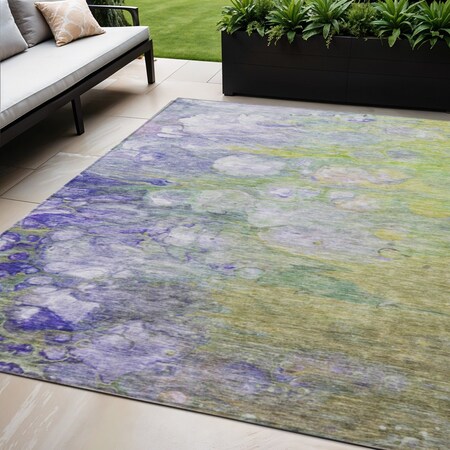 Homeroots 5' X 8' Artichoke Green Purple And Lilac Abstract Washable Indoor Outdoor Area Rug 582147