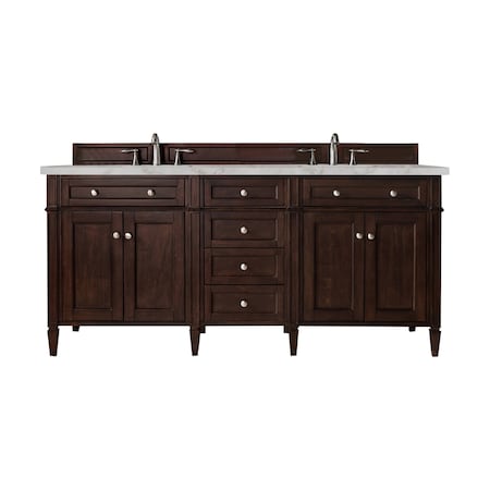 James Martin Vanities Brittany 72'' D Vanity, Burnished Mahogany w/ Victorian Sil Silestone Top w/ Wireless Charger 650-V72-BNM-FVSL