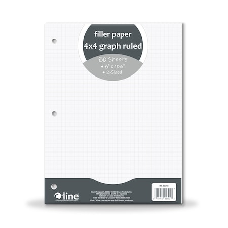C-Line Products 8" x 10-1/2" White 4 x 4 Graph Ruled Notebook Filler Paper, 80/PK, 1/EA, 36PK/CT 22302-CT