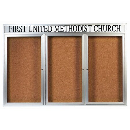 Aarco Illuminated Enclosed Bulletin Board w/ Header Clear Satin Anodized Al Frame, 48''Hx72''W DCC4872-3RHI