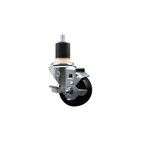 Service Caster 3'' SS Soft Rubber Swivel 1-7/8'' Expanding Stem Caster with Brake SCC-SSEX20S314-SRS-TLB-178