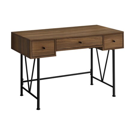 Homeroots 47" Brown and Black Wood and Metal Sled Computer Desk With Three Drawers 489914