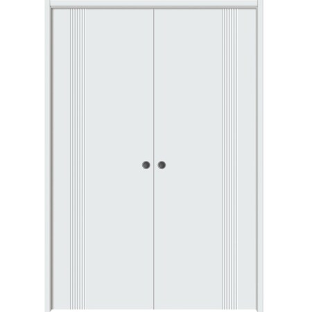Sartodoors Sliding French Double Pocket Doors 56 x 84 inches, BASIC 0111 Arctic White, Kit Rail Hardware, So BASIC0111DP-MAW-5684