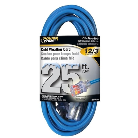 Powerzone Cold Weather Extension Cord, 12 AWG, Outdoor, 5-15R, 5-15P, 25 ft ORCW511825