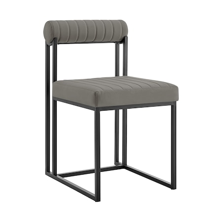 Homeroots Set of Two Gray And Black Upholstered Faux Leather Open Back Dining Side Chairs 569416