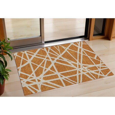 Homeroots 3' X 5' Copper And Beige Geometric Washable Indoor Outdoor Area Rug 600432