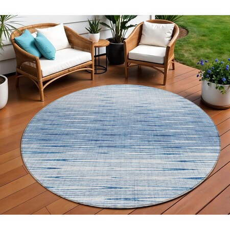 Homeroots 8' Navy Blue And Sky Blue Round Abstract Washable Indoor Outdoor Area Rug 587400